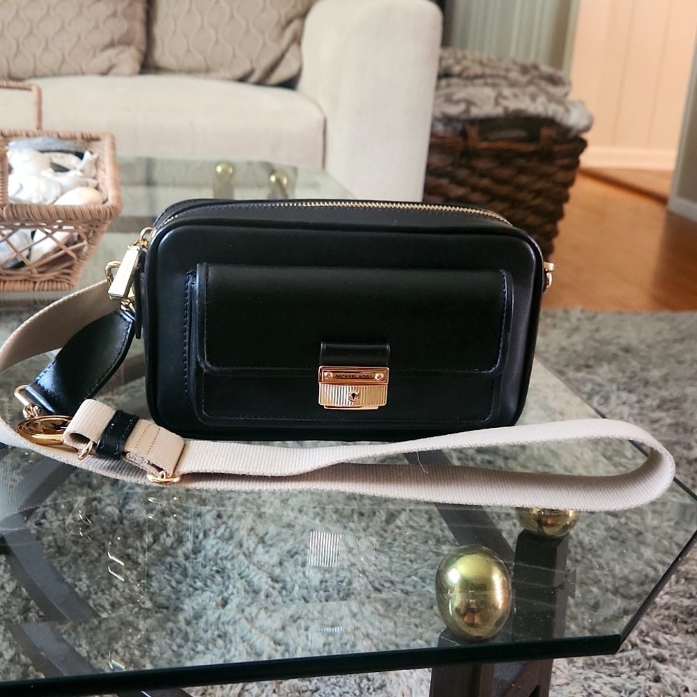 Michael Kors black leather cross body bag